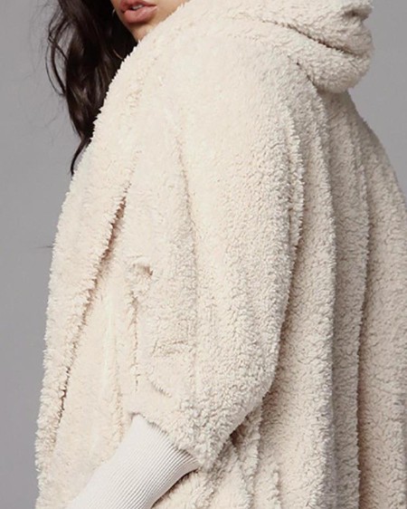 Fluffy Hooded Open Front Teddy Coat & Short Sets