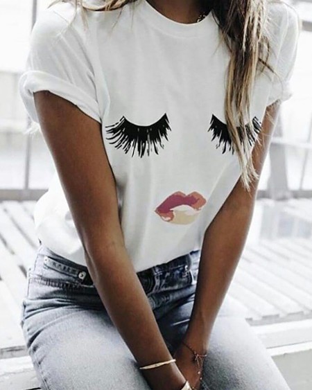 Smiling Face Print Short Sleeve T-shirt