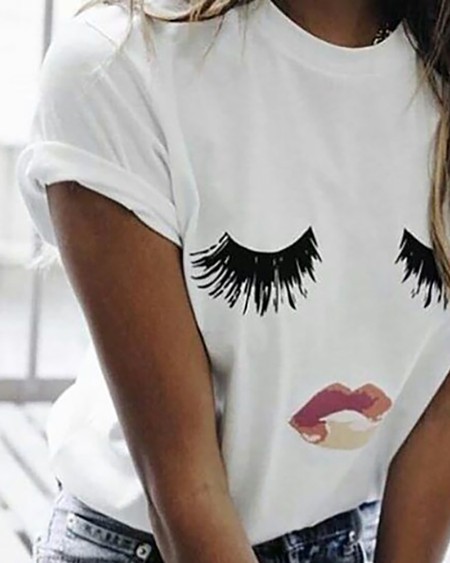 Smiling Face Print Short Sleeve T-shirt