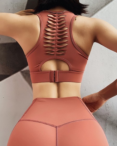 Hollow Out Thick Strap Solid Sporty Top