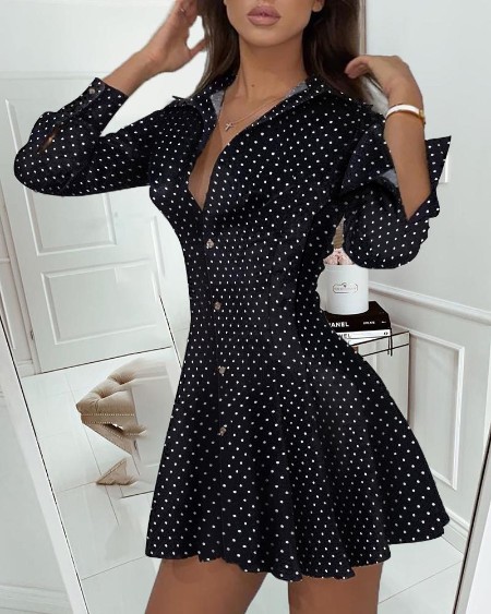 Dot Print Pleated Skater Dress