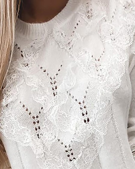 Lace Hollow Out Long Sleeve Casual Sweater