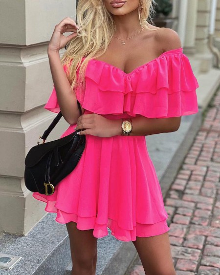 Off Shoulder Ruffle Fit Flare Dress