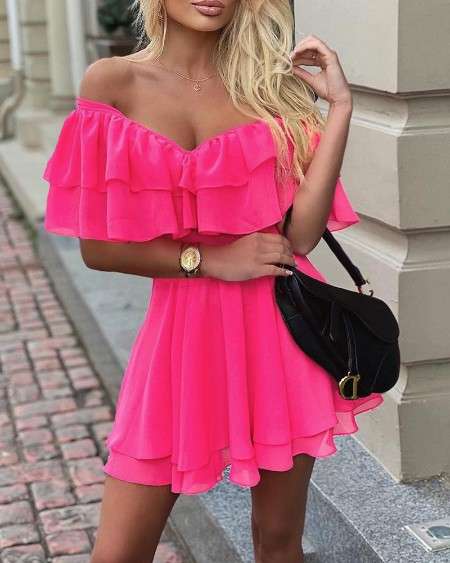 Off Shoulder Ruffle Fit Flare Dress