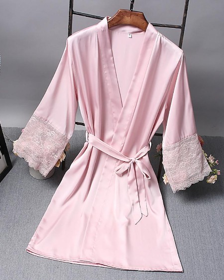 Solid Open Front Long Sleeve Robe