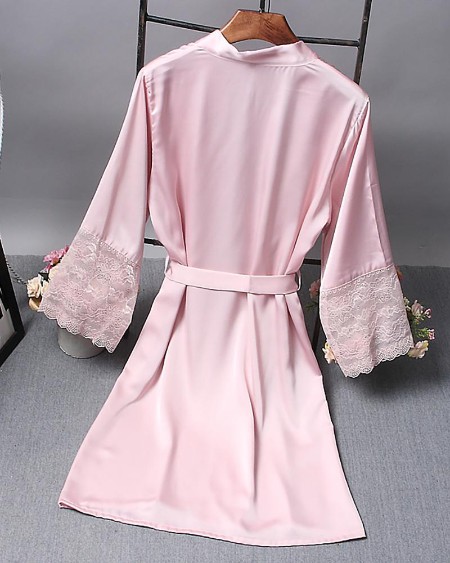 Solid Open Front Long Sleeve Robe