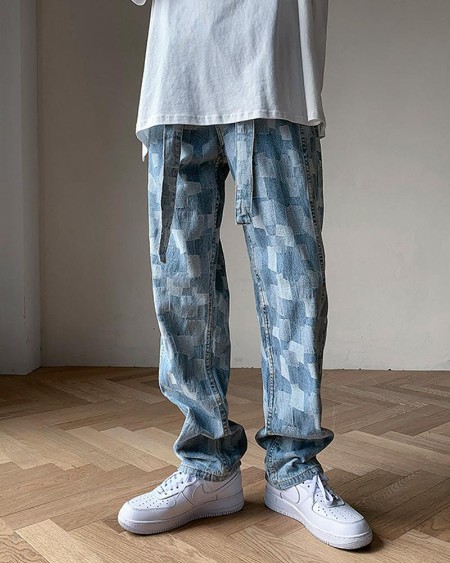sky print gradient loose pants