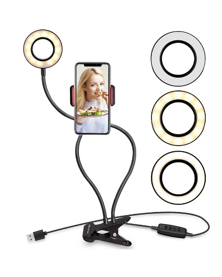 Mobile Clip Beauty Bracket Desk Lamp LED Light Phone Holder