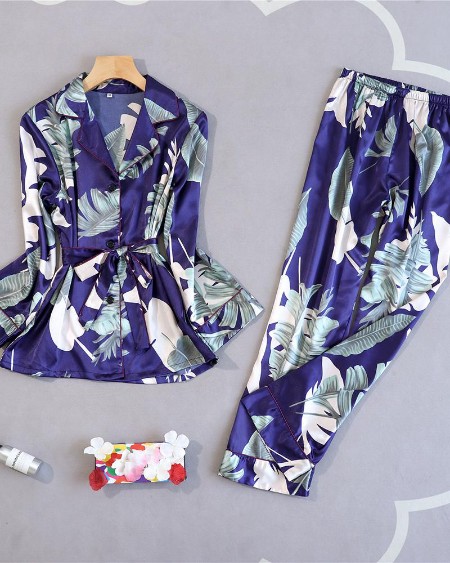 Long Sleeve Floral Print Bottoned Pajamas Set