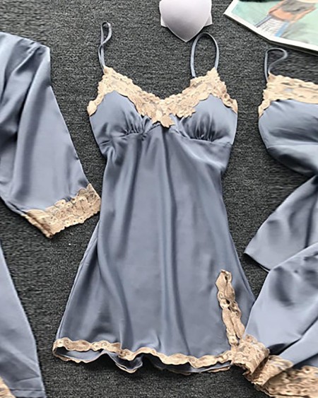 Satin Lace Trim 5PCS Sleepwear Sets
