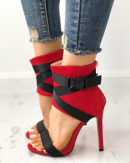 ethnic print peep toe ankle strap