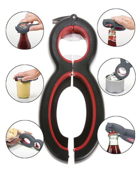 6 in 1 Multi Function Can Beer Bottle Opener All in One Jar Gripper Can Beer Lid Twist