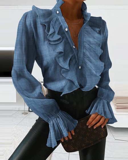 Long Sleeve Ruffles Design Blouse