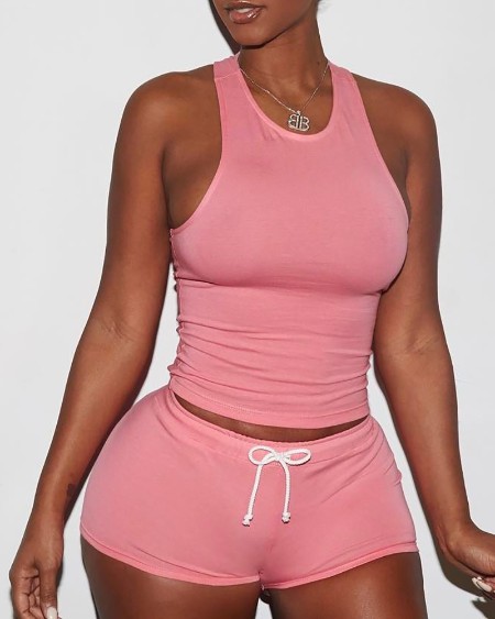 Sexy Solid Color Sporty Vest Shorts Set