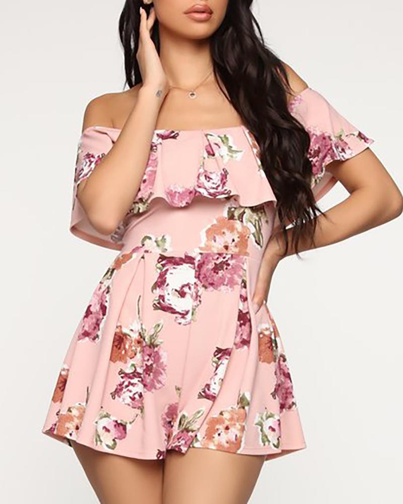 

Floral Off Shoulder Fold Over Rompers, Pink