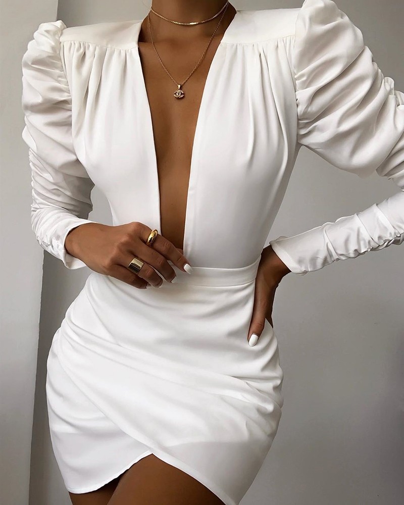puff sleeve bodycon dress