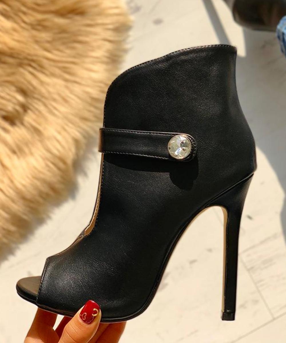 

Rhinestone Peep Toe Stiletto Heel, Black