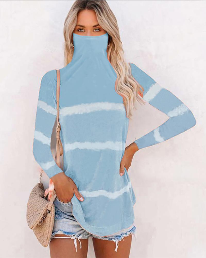 

Striped Earloop Long Sleeve T-shirt, Blue