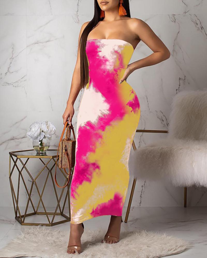 

Colorful Tie Dye Tube Dress, Yellow