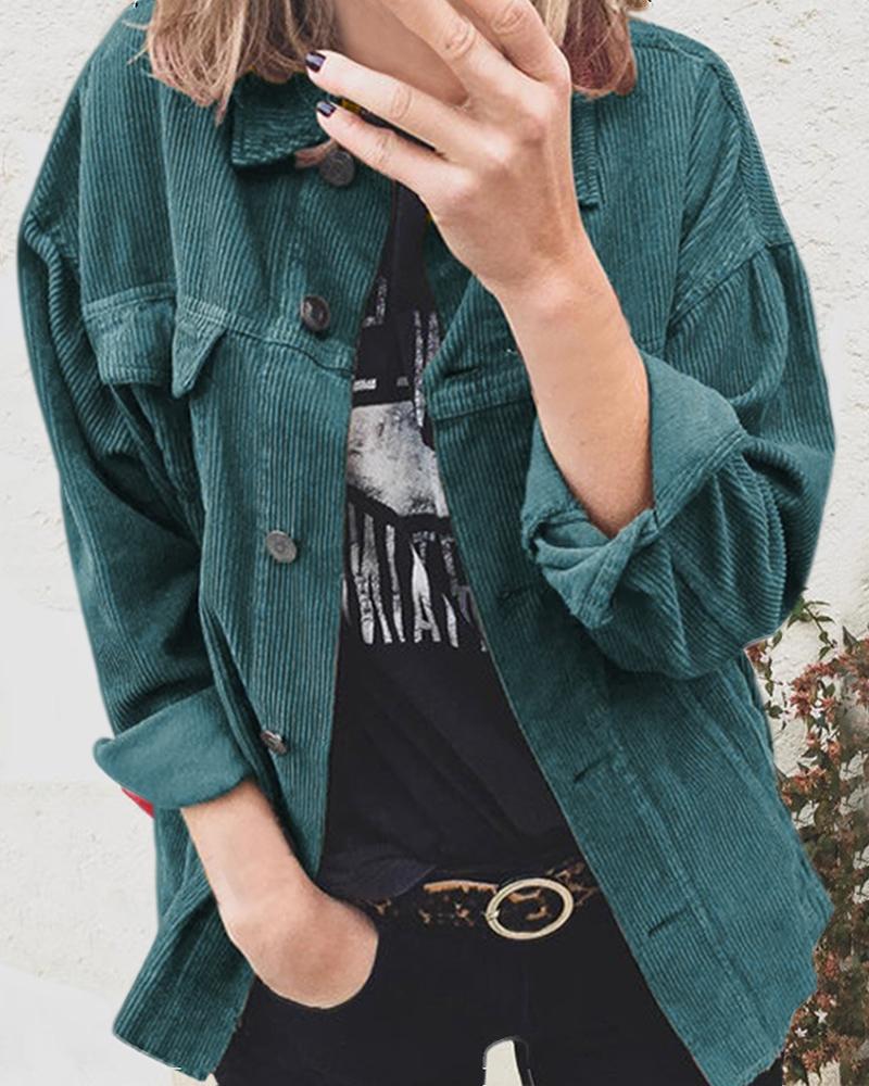 

Plain Long Sleeve Flap Detail Coat, Green