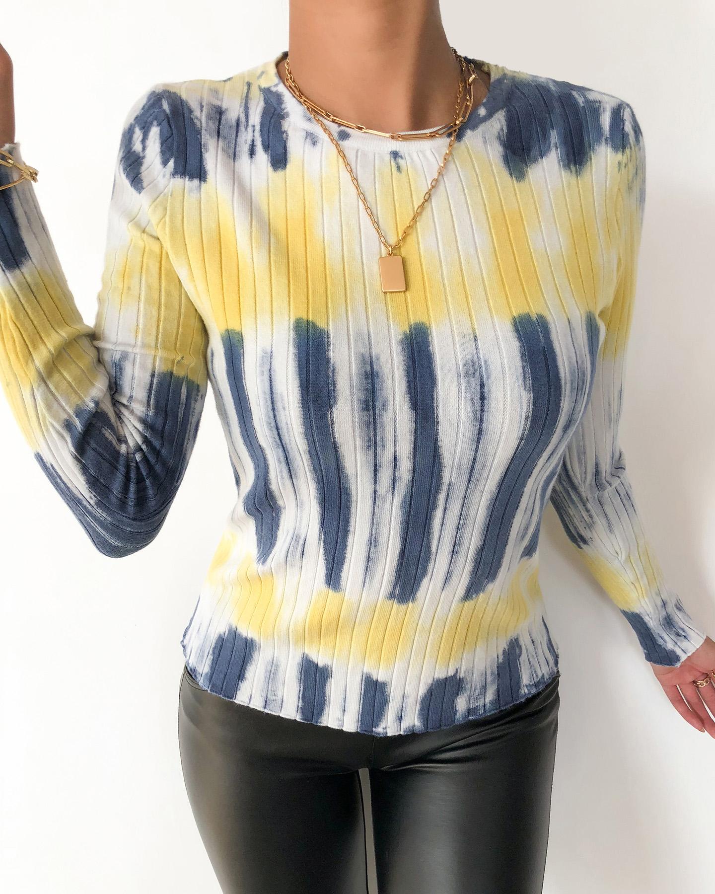 

Tie Dye Print Long Sleeve Casual Top, Multicolor