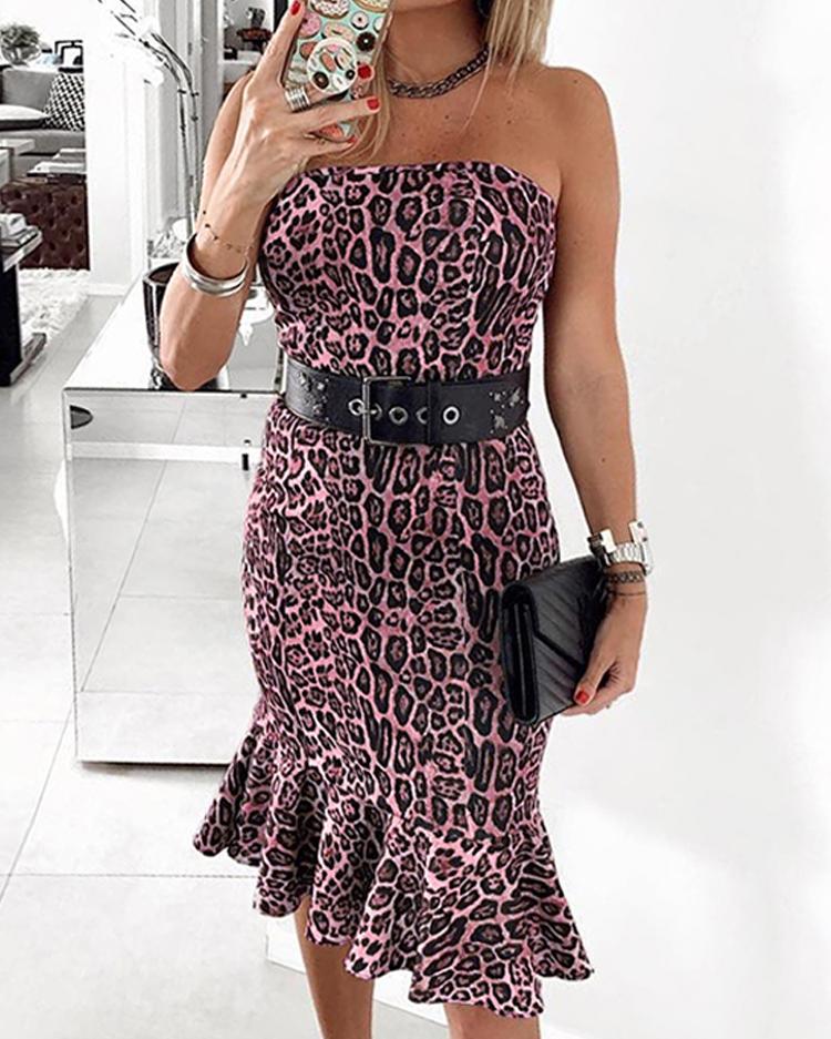 

Leopard Print Pep Hem Bodycon Tube Dress, Purple