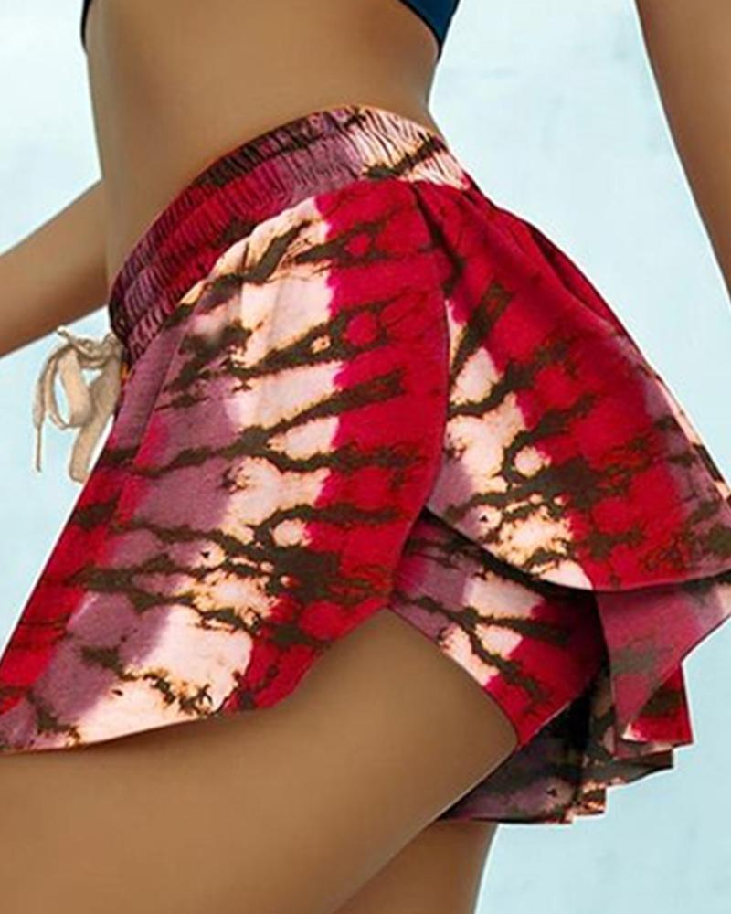 

Tie Dye Loose Slit Swim Shorts, Red