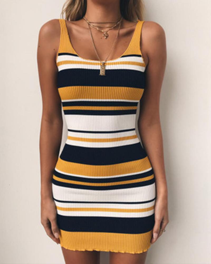 

Striped Bodycon Knit Mini Women Dress, Yellow