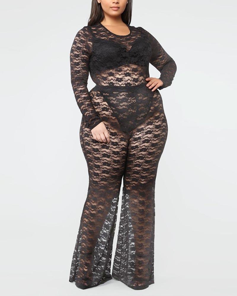

See Through Letter Pattern Bodysuit With Pants Set, Black