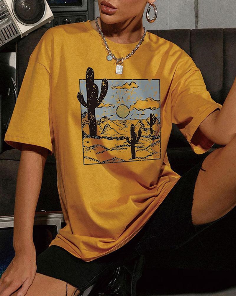 

Desert Scenery Short Sleeve Loose T-shirts, Yellow