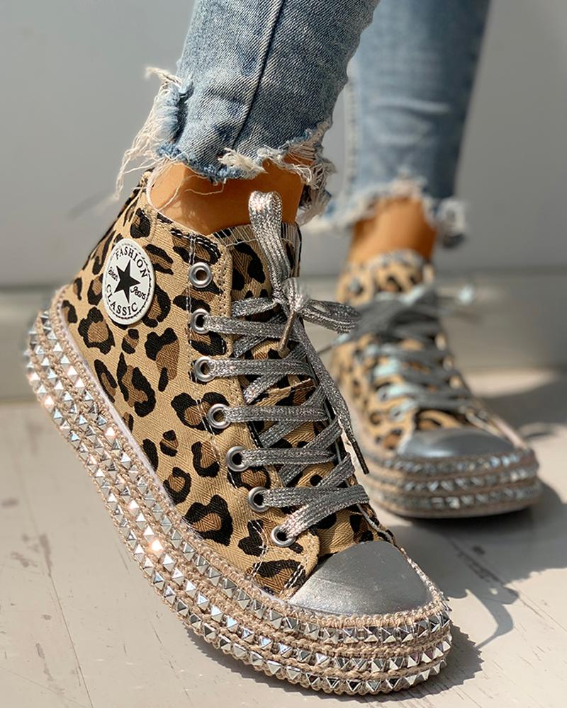 lace up leopard sneakers