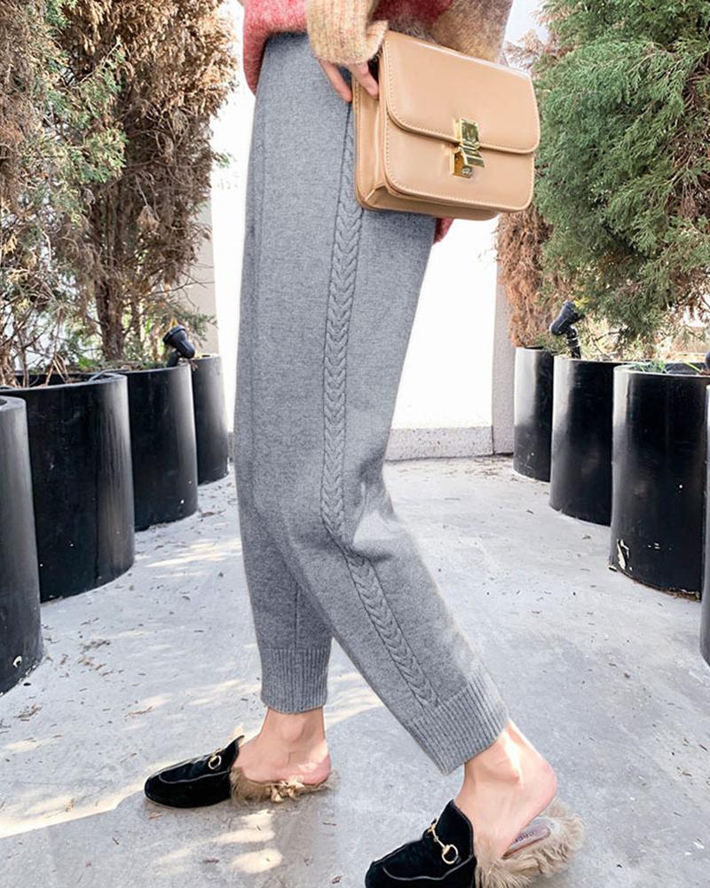 

Plain Knit Casual Pencil Pants, Gray