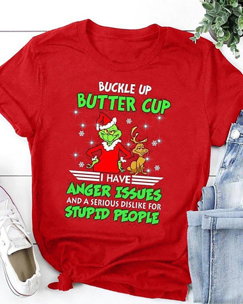 

Christmas Letter Cartoon Print T-shirt, Red