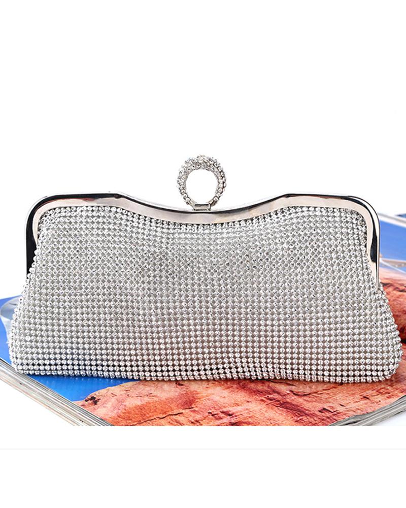 

Studded O-Ring Evening Handbag Clutch Bag, Silver