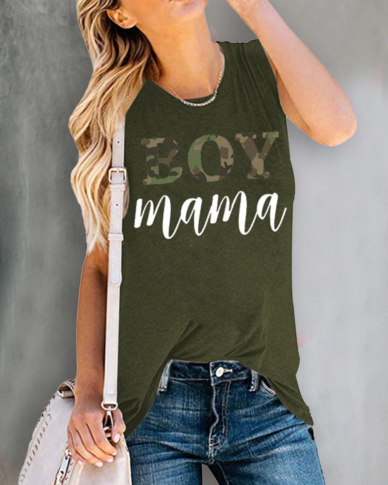 

Letter Print Sleeveless Tank, Army green