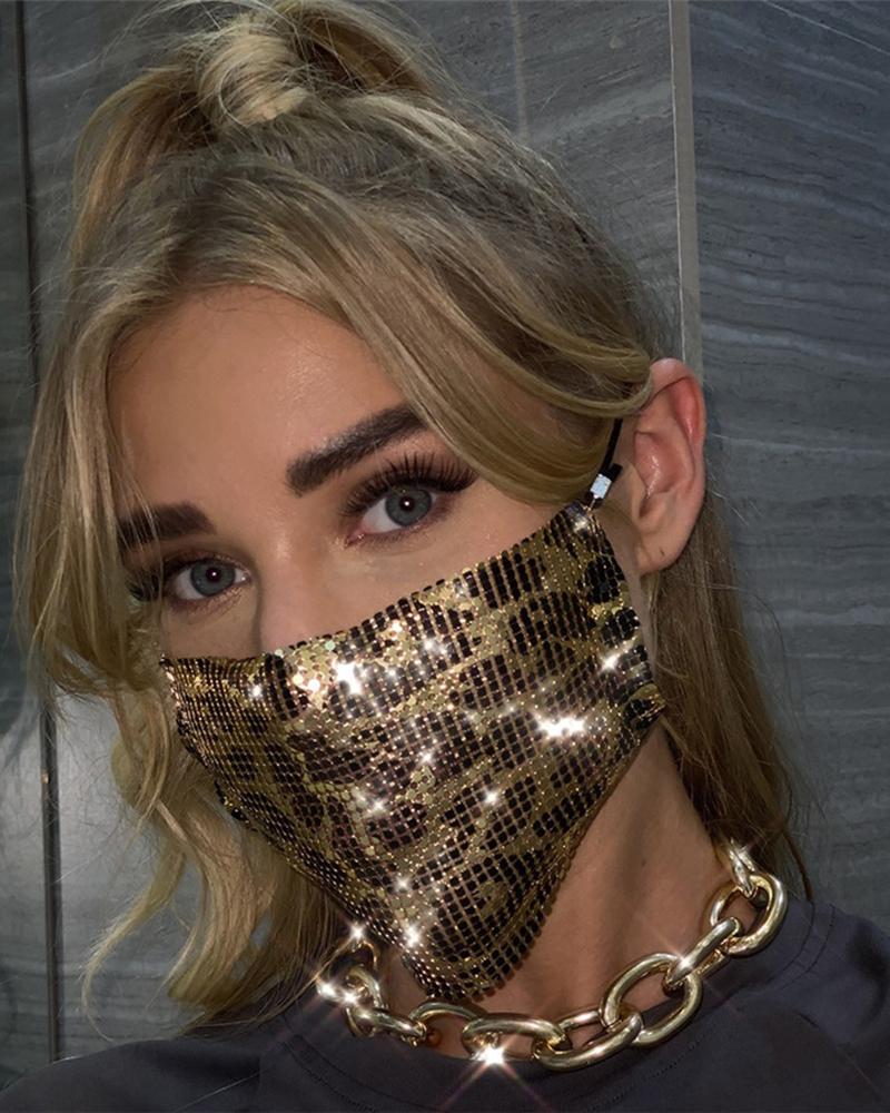 

Plain / Cheetah Pattern Sequins Breathable Face Mask, Style2