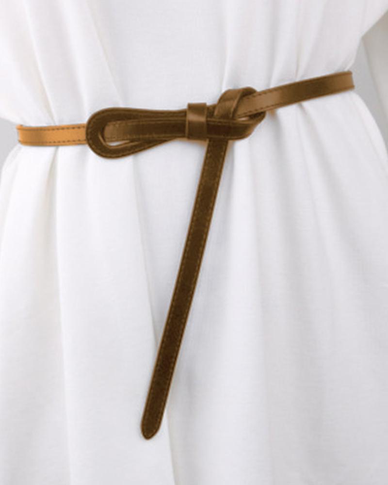 

Solid Knotted Belt Skinny Waist Belt, Brown