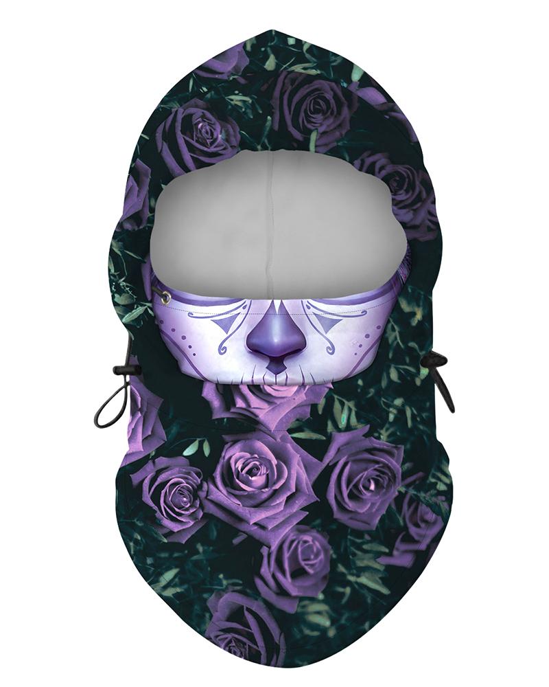 

Floral Print Polar Fleece Hood Adjustable Face Bandana, Purple