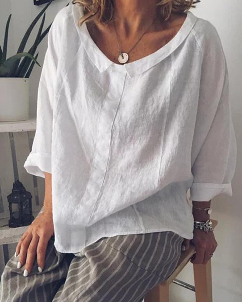 

Linen Plain Casual Top, White