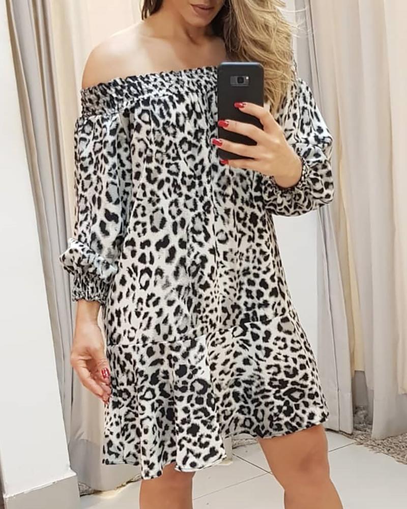 off the shoulder cheetah print dress