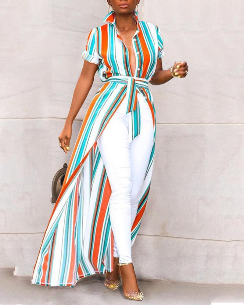 

Casual Striped Bandage Shirt Dress, Orange
