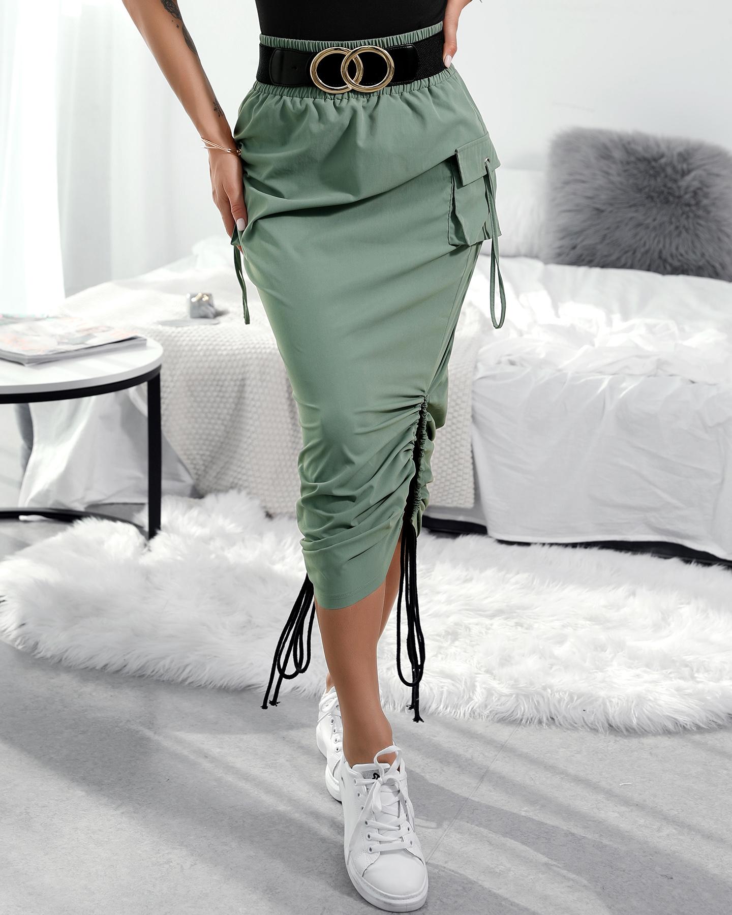 

Drawstring Ruched Cargo Skirt, Green