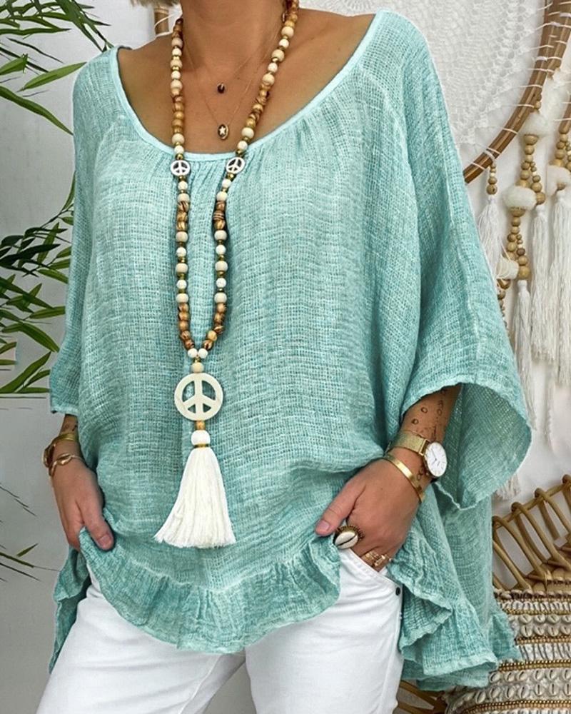 

Ruffles Trim Backless Solid Women Top, Light blue