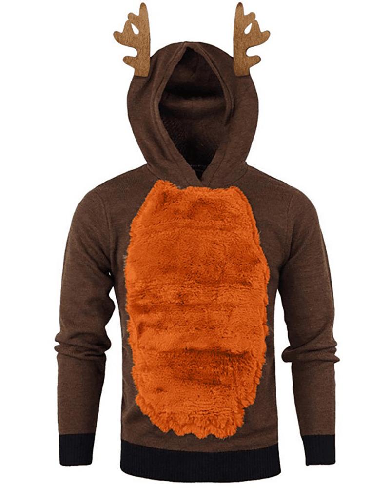 

Men Colorblock Ear Design Fluffy Hooded Top, Style6