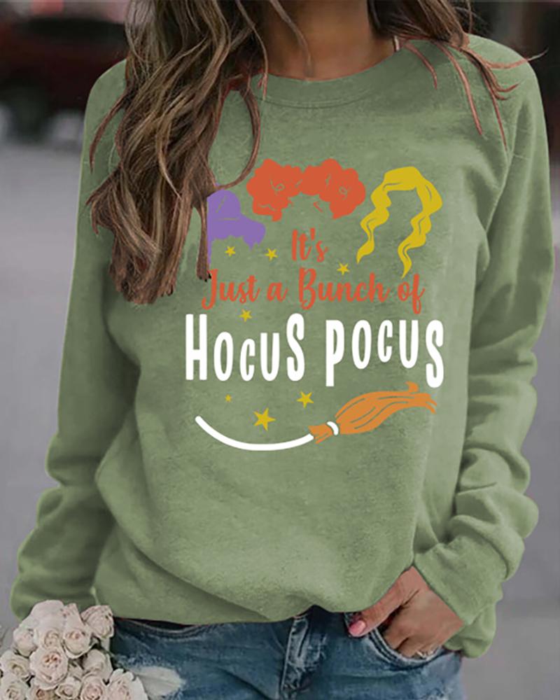 

Halloween Letter Print Casual Sweatshirt, Green