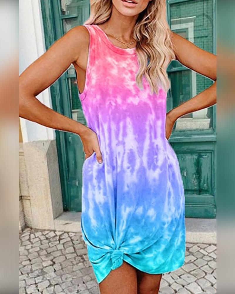 

Tie Dye Sleeveless Loose Mini Dress, Red