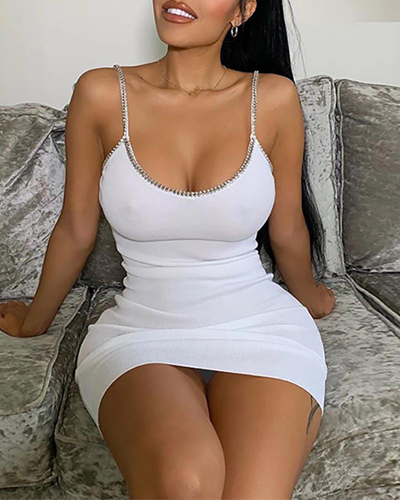 

Sequins Spaghetti Strap Bodycon Dress, White