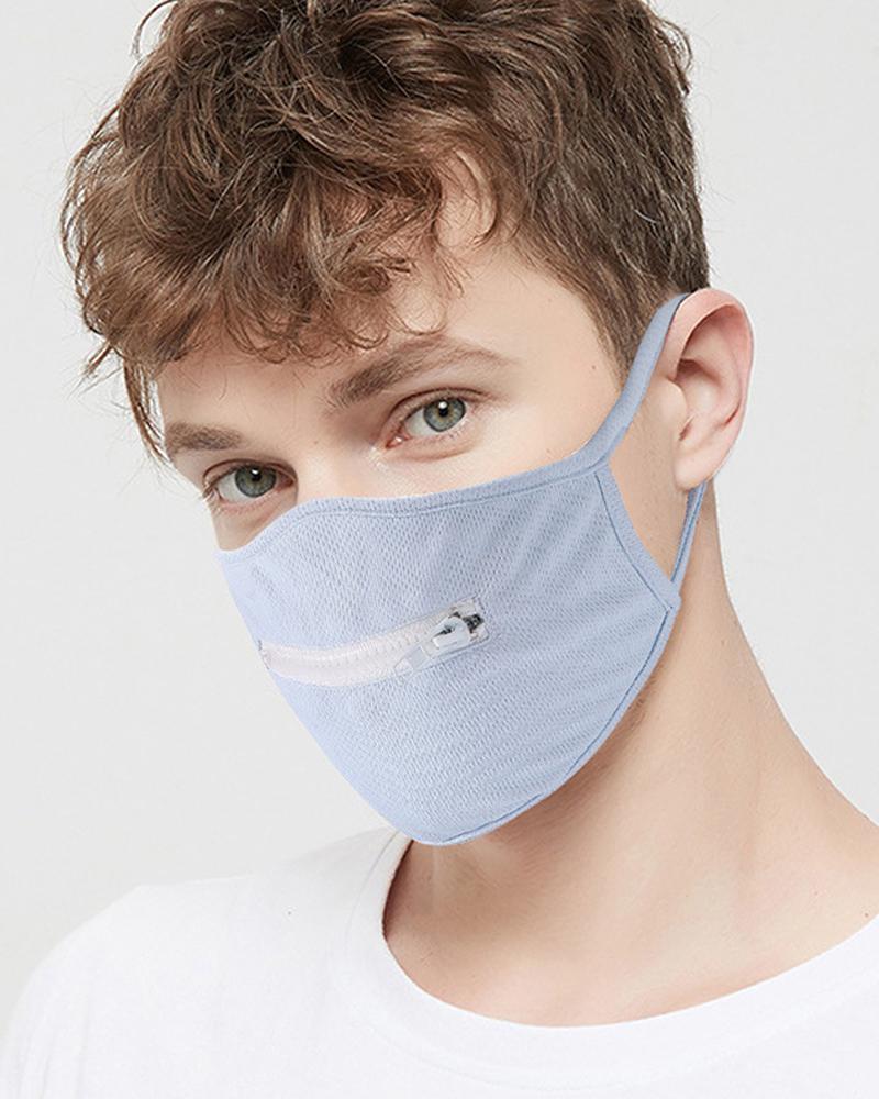 

Colorblock Zipper Front Mouth Mask, Light blue