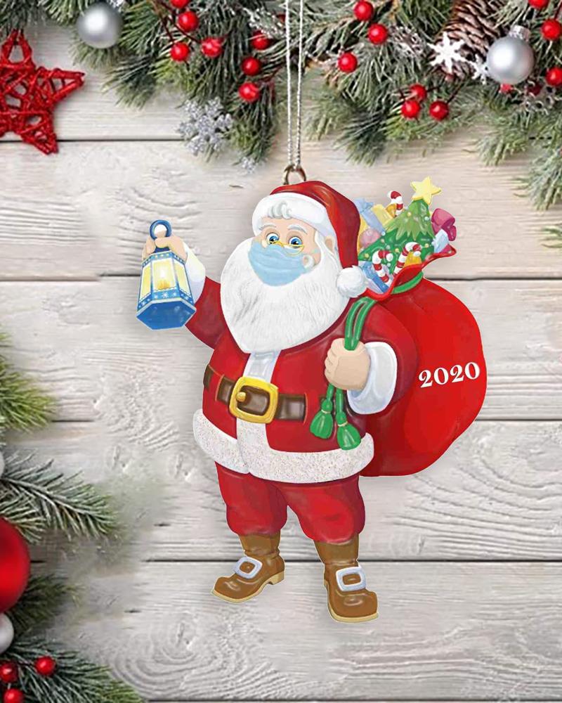 

Christmas Ornaments,Santa Claus Wearing Face Mask Xmas Tree Decorations Hanging Pendant Gifts, Red
