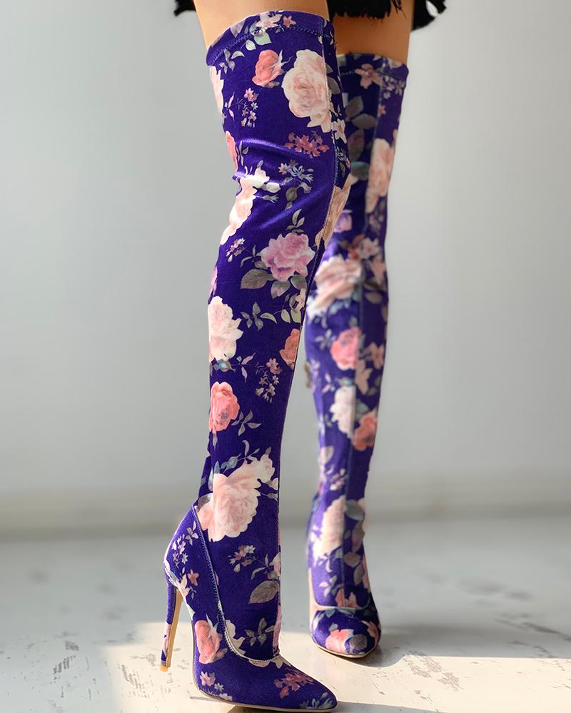flower thigh high boots
